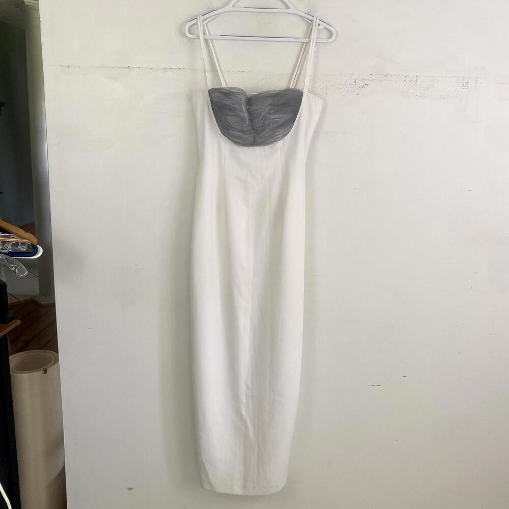 GAZZELLE CIAMPI white with grey mesh bustier vintage maxi formal dress
